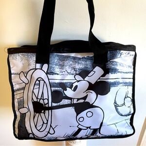 Disney Steamboat Willie Mickey Mouse large black and white tote bag travel carry
